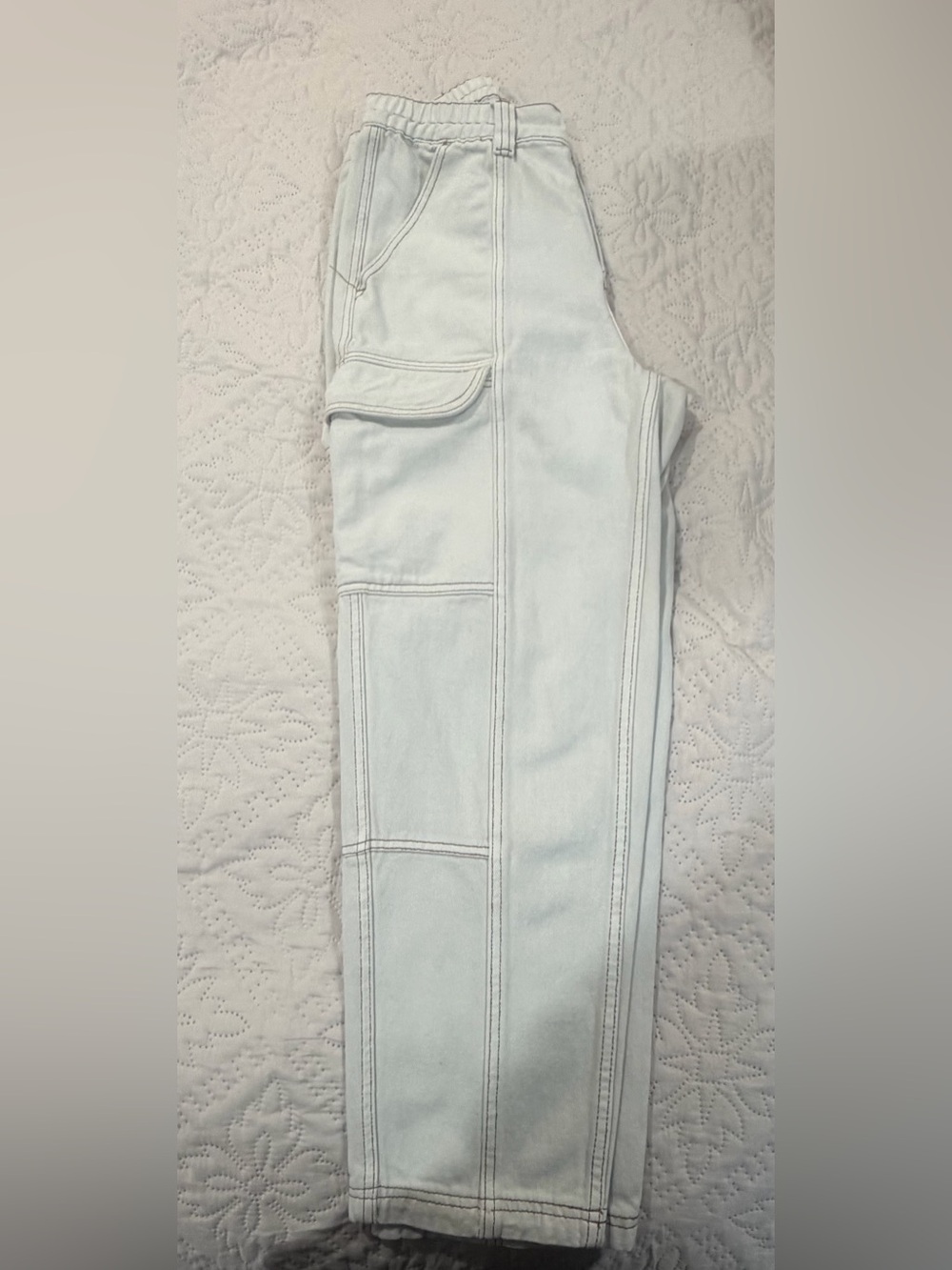 PacSun Elastic Waist Cargo Pants Cream Brown Contrast Stitch Size M - Picture 4 of 15